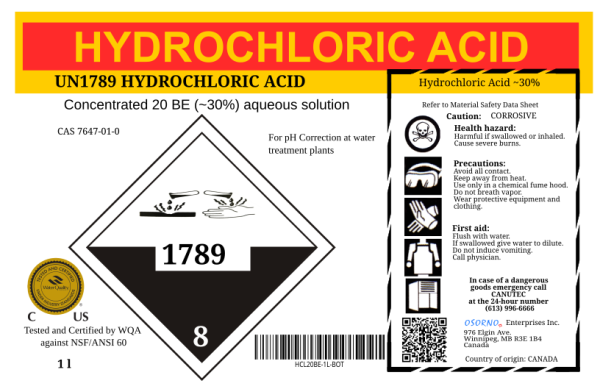 Hydrochloric Acid (HCl) 20BE (32%), 1 L